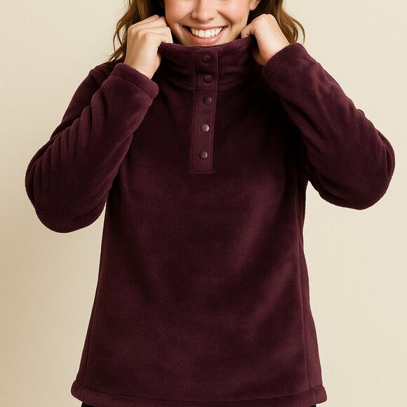 Lands' End Sweaters - Lands’ End Quarter-Snap Purple Fleece Pullover | Size Medium Tall (10–12)